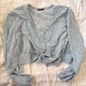 SHEIN Blue Tie-Front Crop Blouse